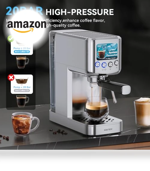 20 Bar Compact Espresso Machine with Milk Frother — Coffee & Espresso Combos, SOWTECH