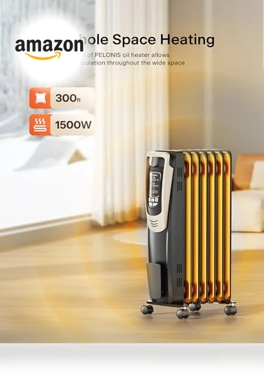 Oil Filled Radiator Heater with Remote and Thermostat, 5 Temperature Settings — Portable Heating Solutions, PELONIS