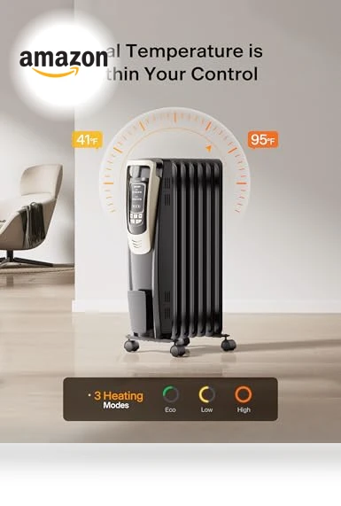 Oil Filled Radiator Heater with Remote and Thermostat, 5 Temperature Settings — Portable Heating Solutions, PELONIS