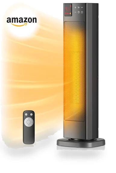 Oscillating Ceramic Tower Indoor Space Heater with Remote Control — Portable Heating Solutions, PELONIS