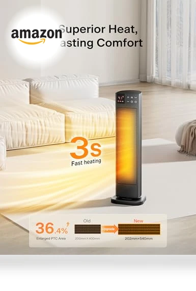 Oscillating Ceramic Tower Indoor Space Heater with Remote Control — Portable Heating Solutions, PELONIS