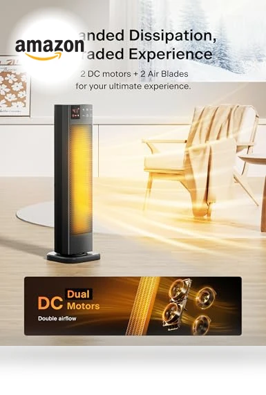 Oscillating Ceramic Tower Indoor Space Heater with Remote Control — Portable Heating Solutions, PELONIS