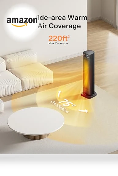 Oscillating Ceramic Tower Indoor Space Heater with Remote Control — Portable Heating Solutions, PELONIS