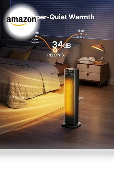 Oscillating Ceramic Tower Indoor Space Heater with Remote Control — Portable Heating Solutions, PELONIS