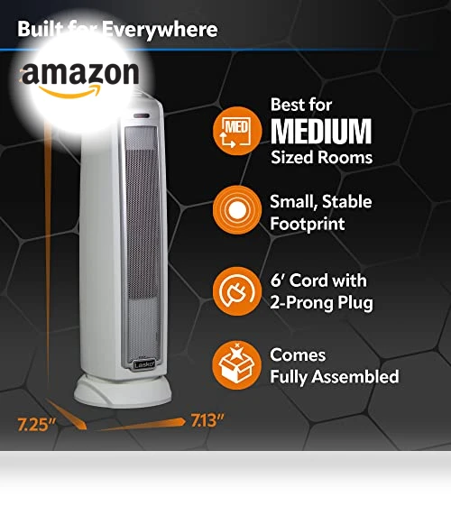 Oscillating Ceramic Tower Space Heater with Timer and Overheat Protection — Portable Heating Solutions, Lasko