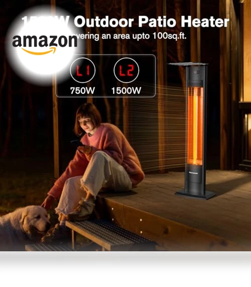 Outdoor Indoor Electric Patio Heater, 1500W Portable Tower Infrared Heater — Patio Heaters, thermomate