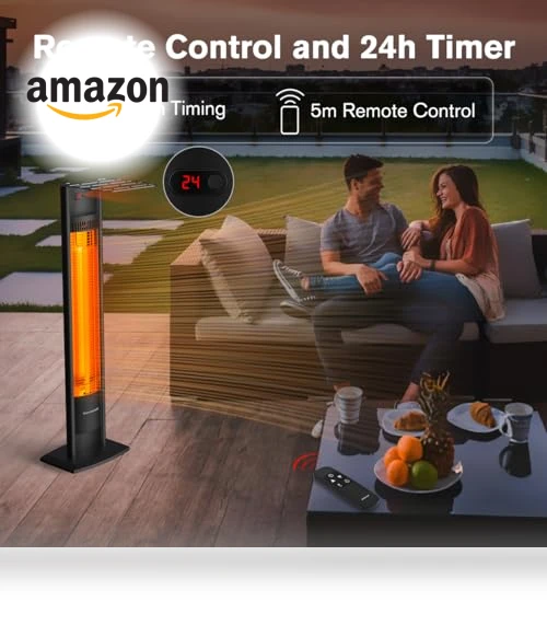Outdoor Indoor Electric Patio Heater, 1500W Portable Tower Infrared Heater — Patio Heaters, thermomate