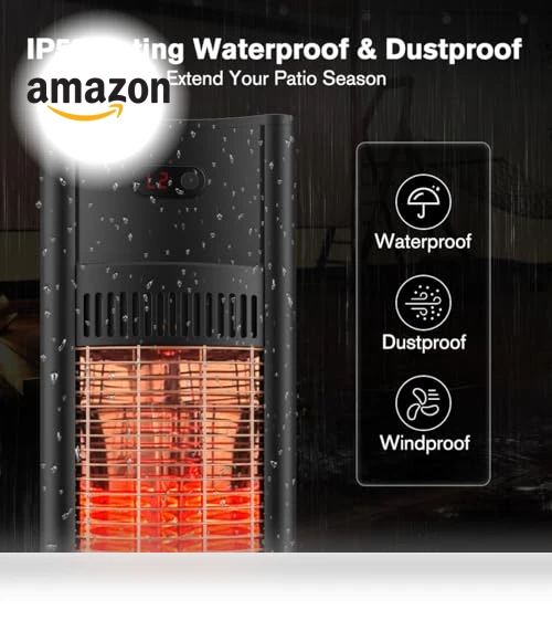 Outdoor Indoor Electric Patio Heater, 1500W Portable Tower Infrared Heater — Patio Heaters, thermomate