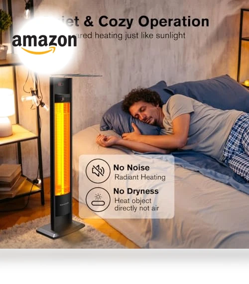 Outdoor Indoor Electric Patio Heater, 1500W Portable Tower Infrared Heater — Patio Heaters, thermomate