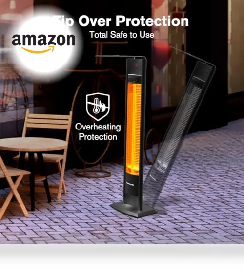 Outdoor Indoor Electric Patio Heater, 1500W Portable Tower Infrared Heater — Patio Heaters, thermomate