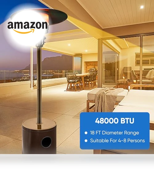 48,000 BTU Propane Patio Heater with Wheels and Round Table — Heater Covers, OLIXIS
