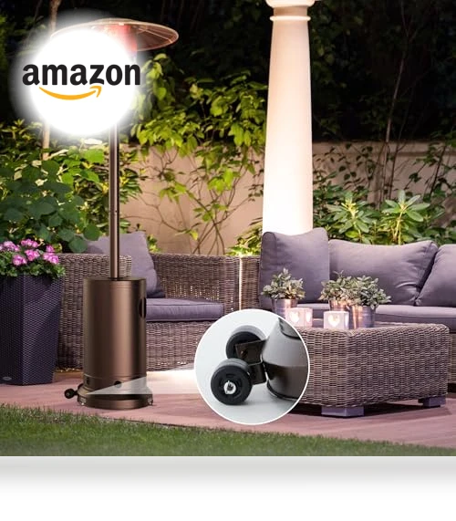 48,000 BTU Propane Patio Heater with Wheels and Round Table — Heater Covers, OLIXIS