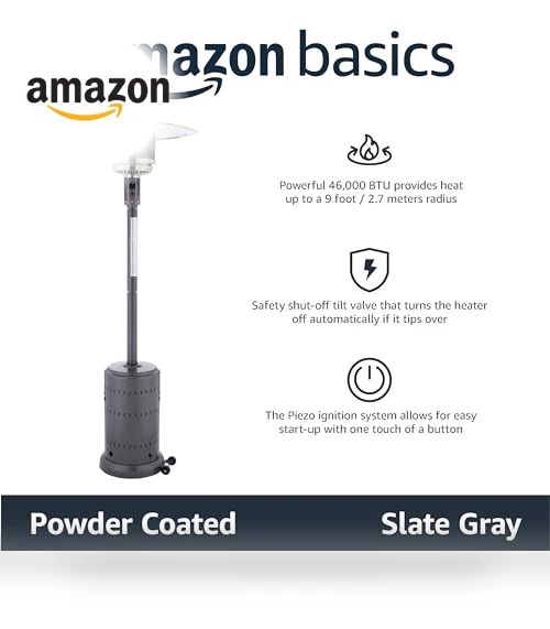 46,000 BTU Outdoor Propane Patio Heater with Wheels — Patio Heaters, Amazon Basics