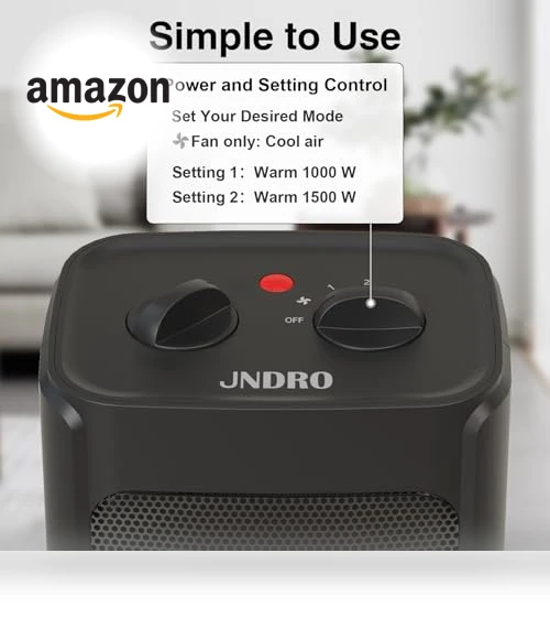 Portable Electric Space Heater with Thermostat - 1500W/750W Quiet Ceramic Mini Heater Fan — Portable Heating Solutions, JNDRO