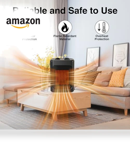 Portable Electric Space Heater with Thermostat - 1500W/750W Quiet Ceramic Mini Heater Fan — Portable Heating Solutions, JNDRO