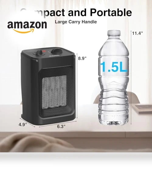 Portable Electric Space Heater with Thermostat - 1500W/750W Quiet Ceramic Mini Heater Fan — Portable Heating Solutions, JNDRO
