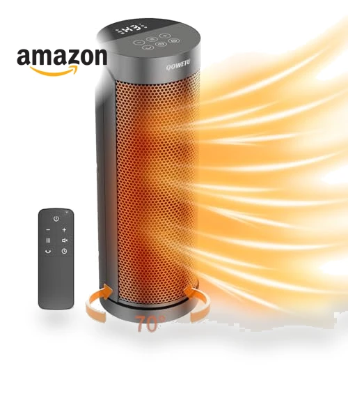 Portable Ceramic Space Heater with Remote, 1500W, 70° Oscillation — Portable Heating Solutions, QOWETU