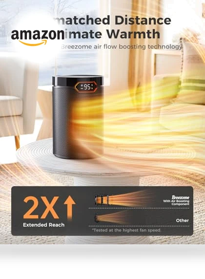 Portable Electric Space Heater with Thermostat & 24H Timer — Portable Heating Solutions, BREEZOME