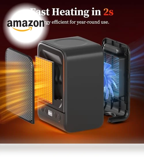 Portable Electric Space Heater with Thermostat, 1500W PTC Fast Heating — Portable Heating Solutions, Lerat