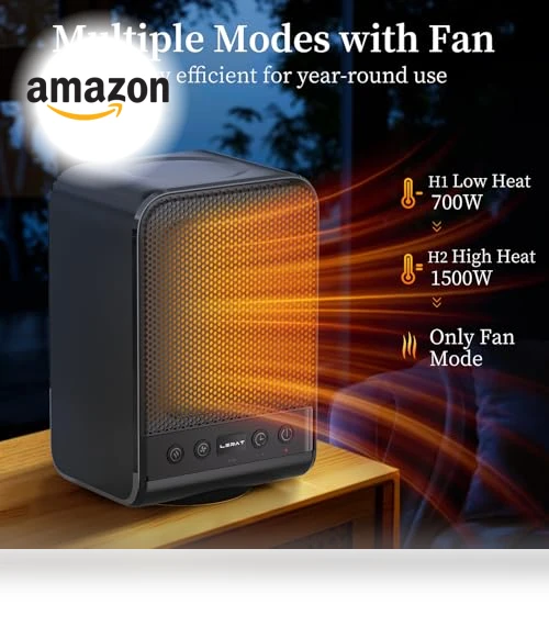 Portable Electric Space Heater with Thermostat, 1500W PTC Fast Heating — Portable Heating Solutions, Lerat