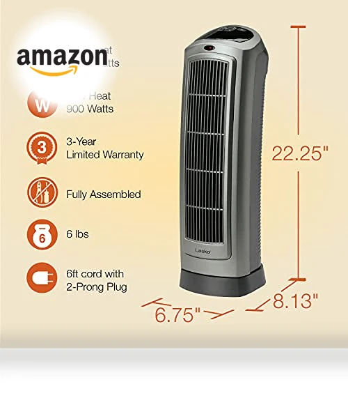 Portable Oscillating Ceramic Space Heater Tower with Digital Display and Remote Control — Portable Heating Solutions, Lasko