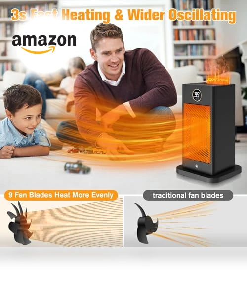 1500W PTC Fast Heating Space Heater with Humidifier and 3D Flame Effect — Portable Heating Solutions, Verminget