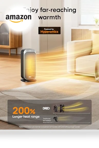 Quiet Space Heater for Indoor Use, 1500W Electric Heater with Remote, PTC Ceramic Heater with Thermostat — Portable Heating Solutions, Dreo