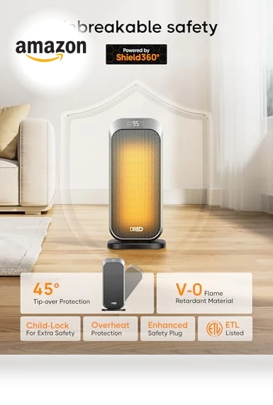 Quiet Space Heater for Indoor Use, 1500W Electric Heater with Remote, PTC Ceramic Heater with Thermostat — Portable Heating Solutions, Dreo