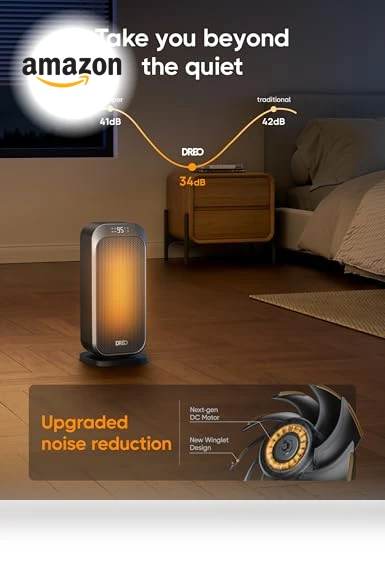 Quiet Space Heater for Indoor Use, 1500W Electric Heater with Remote, PTC Ceramic Heater with Thermostat — Portable Heating Solutions, Dreo