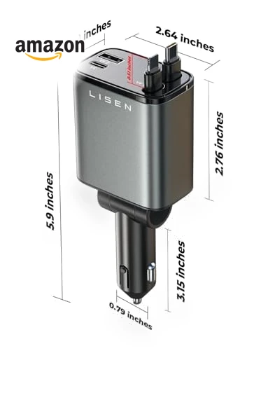 Retractable Car Charger 69W USB C Fast Charging Adapter — Charging Solutions, LISEN