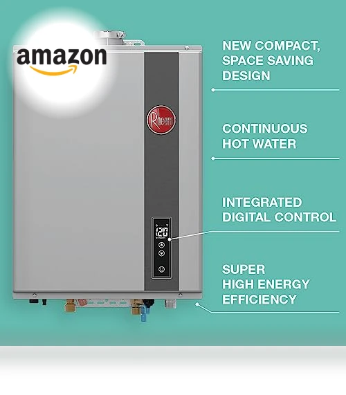 9.5 GPM Residential Indoor Natural Gas Tankless Water Heater — Gas-Powered Room Warmers, Rheem