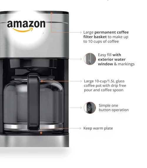 10-Cup Drip Coffee Maker with Reusable Filter — Coffee & Espresso Combos, KRUPS
