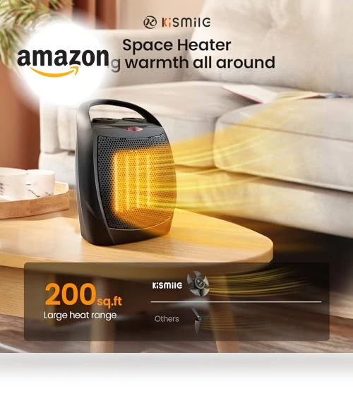 Small Electric Space Heater with Adjustable Thermostat, Portable Ceramic Heater Fan for Office — Portable Heating Solutions, Kismile