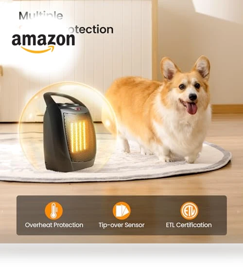 Small Electric Space Heater with Adjustable Thermostat, Portable Ceramic Heater Fan for Office — Portable Heating Solutions, Kismile