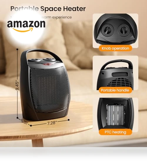 Small Electric Space Heater with Adjustable Thermostat, Portable Ceramic Heater Fan for Office — Portable Heating Solutions, Kismile