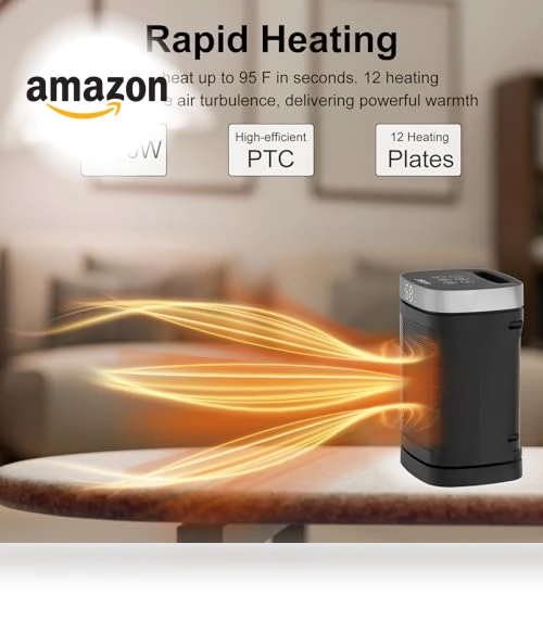 Portable Space Heater with 70° Rotation - 1500W PTC Electric Heater — Portable Heating Solutions, JIBUFI