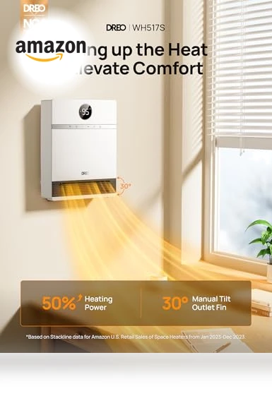 Smart Wall Heater with Remote Control, Alexa Compatibility, 30° Oscillation — Portable Heating Solutions, Dreo