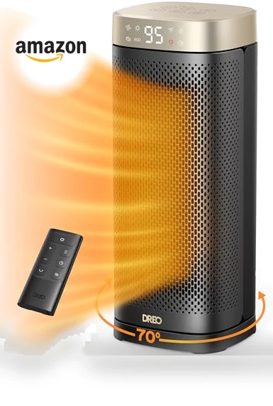 Ceramic Electric Space Heater with Digital Thermostat and Remote Control — Portable Heating Solutions, Dreo