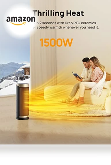 PTC Ceramic Space Heater with Remote, 70° Oscillation, 1500W Fast Heating — Portable Heating Solutions, Dreo
