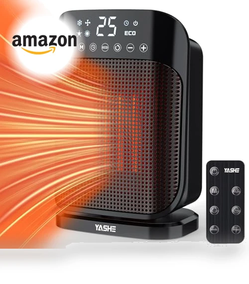 Space Heater with Thermostat and Remote, 1500W PTC Ceramic Heater for Indoor Use — Portable Heating Solutions, YASHE