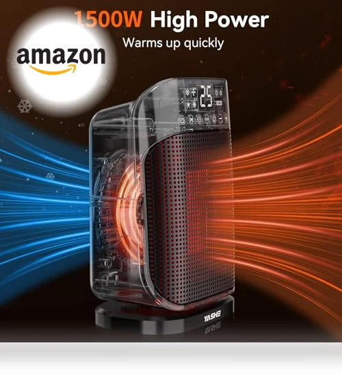 Space Heater with Thermostat and Remote, 1500W PTC Ceramic Heater for Indoor Use — Portable Heating Solutions, YASHE
