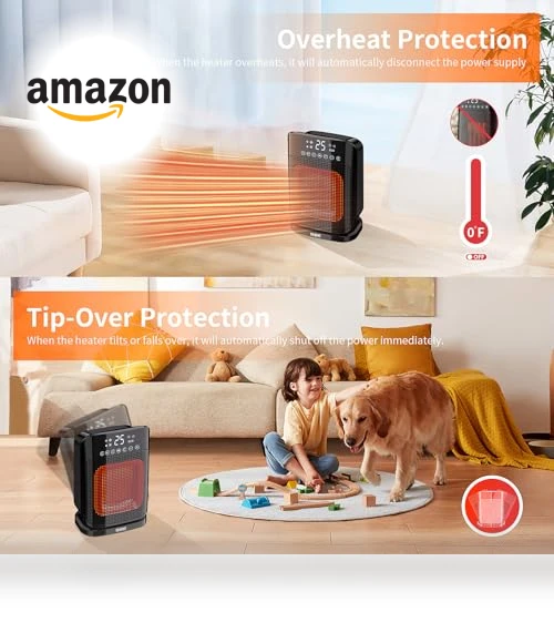 Space Heater with Thermostat and Remote, 1500W PTC Ceramic Heater for Indoor Use — Portable Heating Solutions, YASHE