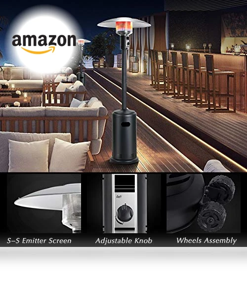 Tall Standing Gas Patio Heater with Wheels, 40,000 BTU — Patio Heaters, BALI OUTDOORS