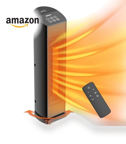 70° Oscillating Tower Electric Heater with Remote — Portable Heating Solutions, QOWETU
