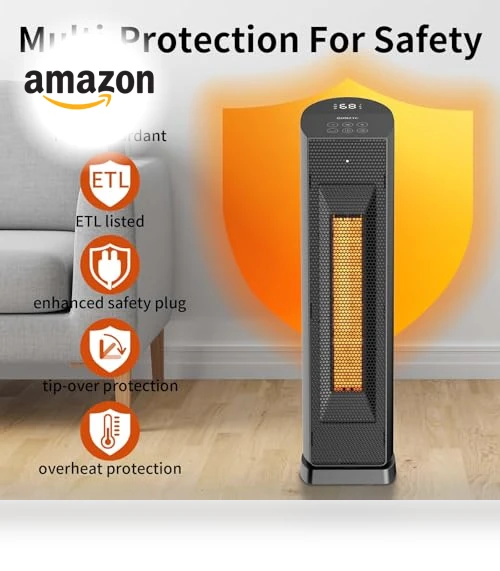 70° Oscillating Tower Electric Heater with Remote — Portable Heating Solutions, QOWETU