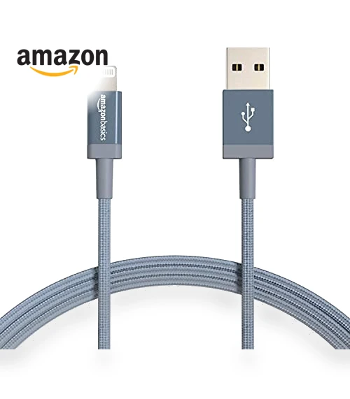 Durable 2-Pack USB-A to Lightning Charger Cable, Nylon Braided, MFi Certified — Lightning, Amazon Basics