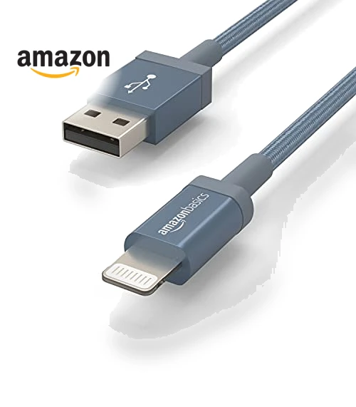 Durable 2-Pack USB-A to Lightning Charger Cable, Nylon Braided, MFi Certified — Lightning, Amazon Basics