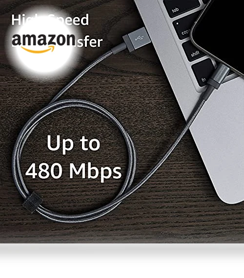 Durable 2-Pack USB-A to Lightning Charger Cable, Nylon Braided, MFi Certified — Lightning, Amazon Basics