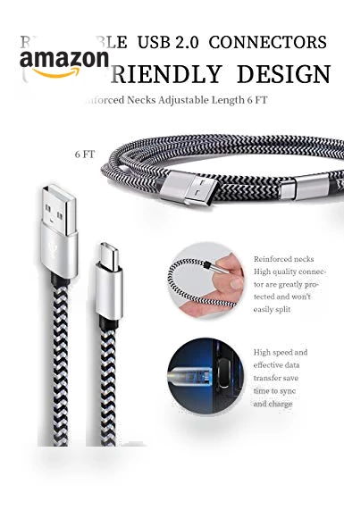 USB Type C Fast Charging Cable 5 Pack - 6Ft 3A Braided — Charging Solutions, Teeind