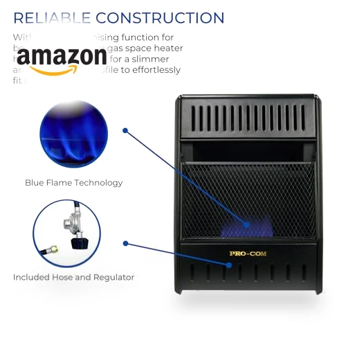 Ventless Propane Gas Blue Flame Space Heater with Thermostat Control, 10000 BTU — Portable Propane Heaters, ProCom